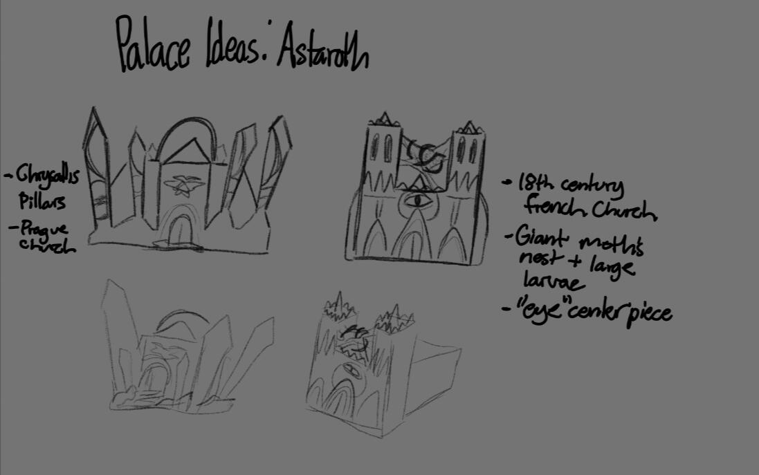 Concept art sketches for a palace.