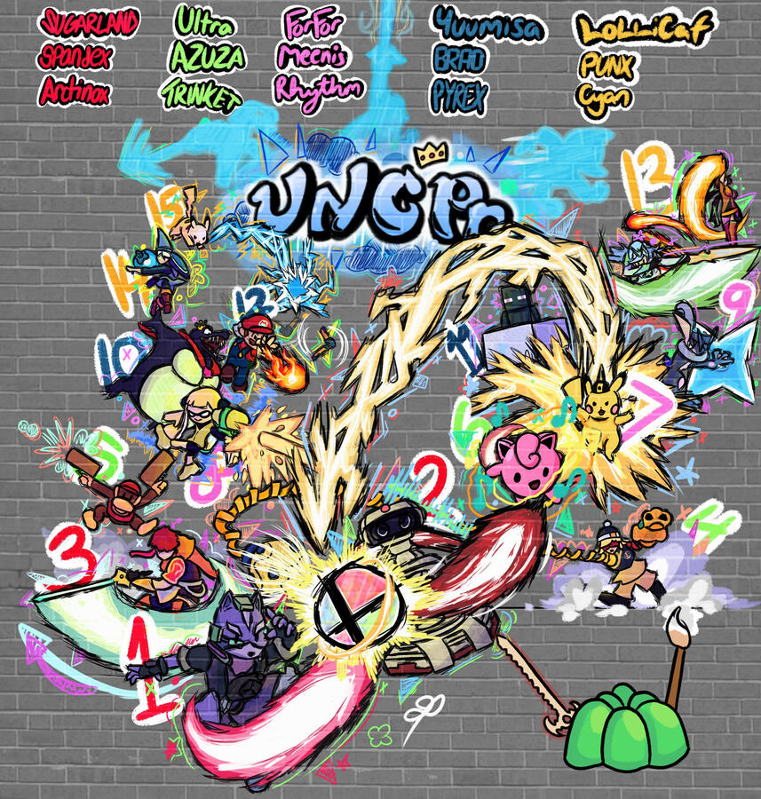A ranking photo with various Super Smash Bros. characters drawn in a graffiti style.